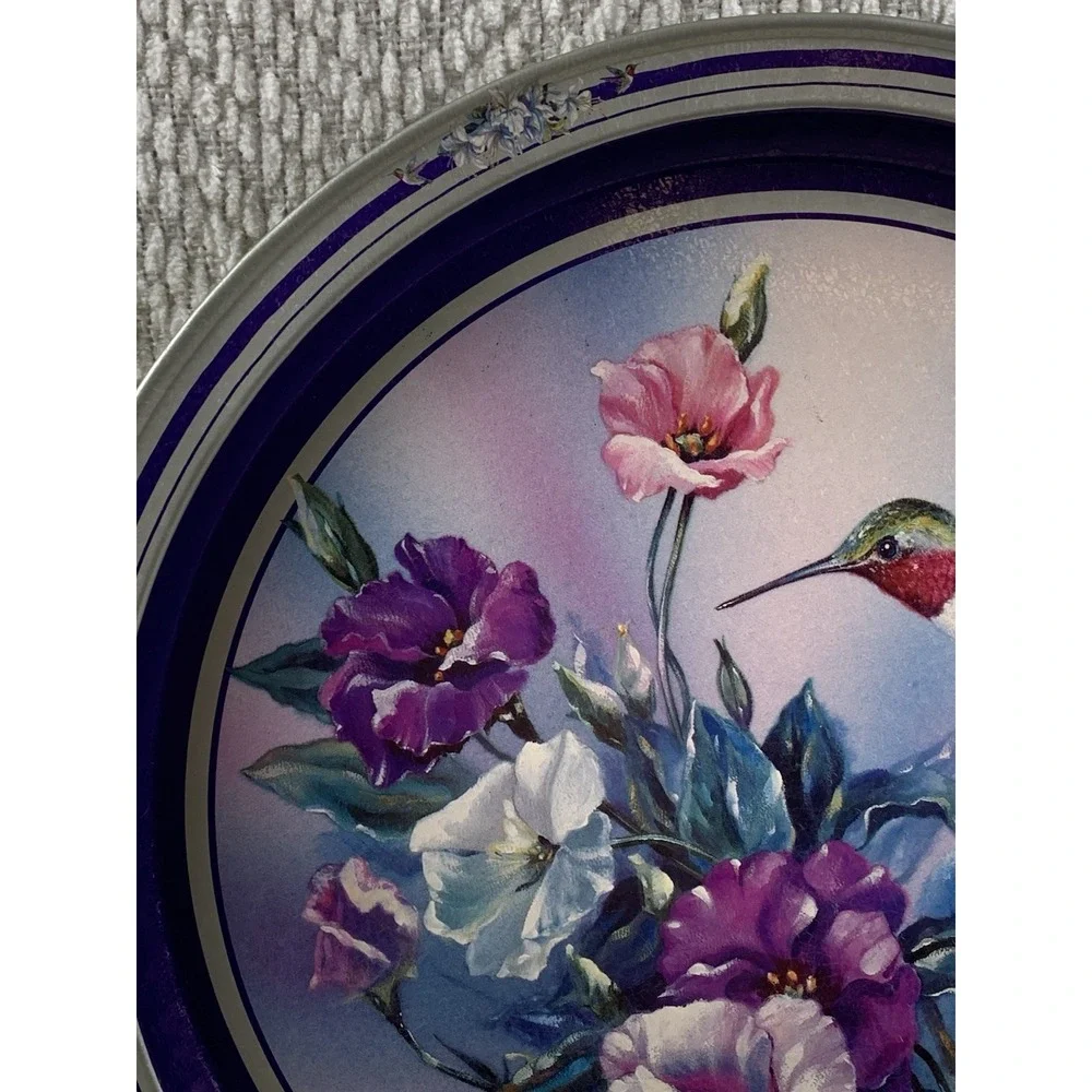 Vintage Hummingbird and Purple Floral‎ Serving Metal Tray Giftco Inc. 13.5